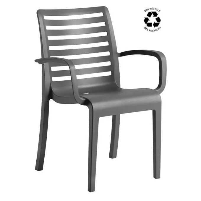 Fauteuil Restaurant SLAT Anthracite Recyclé - Lot de 6 - Grosfillex
