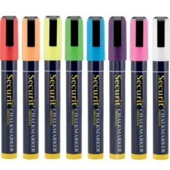 Feutre-craie à encre liquide coloré lot de 8 - medium 2-6mm Nib - pochette - Blanc, Rouge, bleu, jaune, vert, rose, orange, violet - Securit