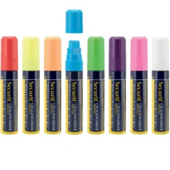 Feutre-craie à encre liquide coloré lot de 8 - large 7-15mm Nib - pochette - Blanc, Rouge, bleu, jaune, vert, rose, orange, violet - Securit