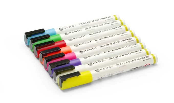 Feutres à craie 3 mm 1 blanc 1 rouge 1 bleu 1 vert 1 jaune 1 violet 1 orange et 1 rose - Hendi