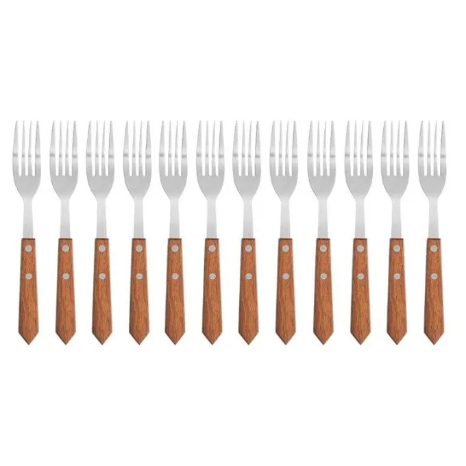 Fourchette à Viande 200 mm Manche en Bois Lot de 12 Olympia