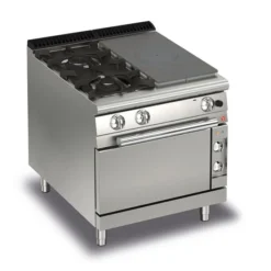 Fourneau à Gaz sur Four Electrique - 2 feux vifs + 1/2 plaque coup de feu - P 700 - 22,5 kW - Baron