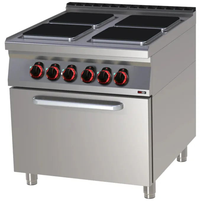 Fourneau électrique avec four à air chaud électrique GN 1/1 - 4x feu 400 V SPQT 90/80 11 E - Redfox