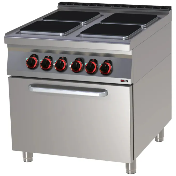 Fourneau électrique avec four électrique statique GN 2/1 - 4x feu 400 V SPQT 90/80 21 E - Redfox