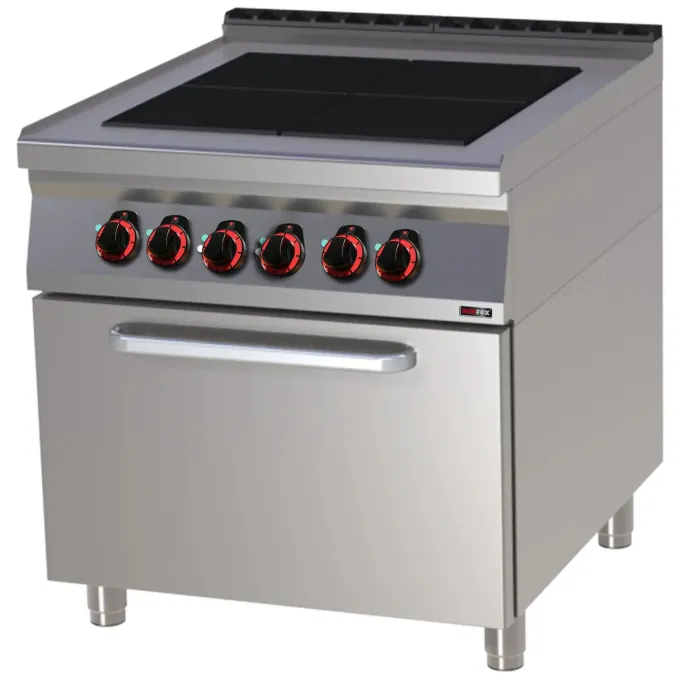 Fourneau électrique avec four électrique statique GN 2/1 - 4x feu 400 V SPLT 90/80 21 E - Redfox