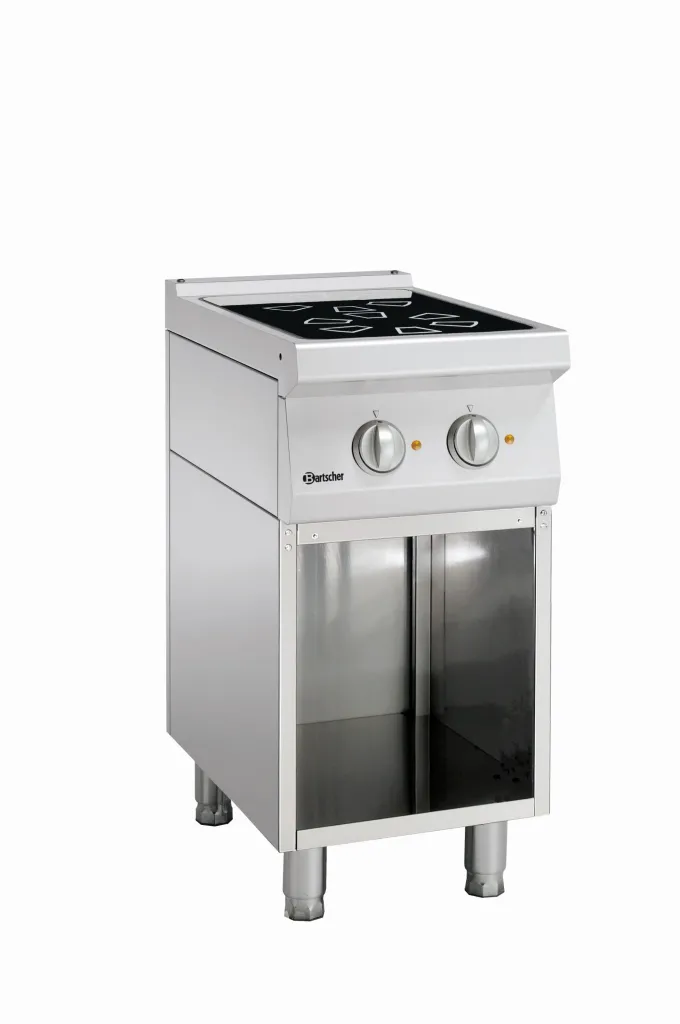 Fourneau sur meuble vitrocéramique 2 zones radiantes - L400xP700xH850-900 - soubassement ouvert - Bartscher