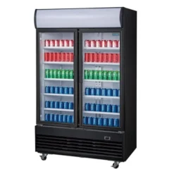 Frigo Professionnel Vitré Noir 2 Portes Battantes avec Caisson Lumineux Série G 950L - Polar