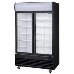 Frigo Professionnel Vitré Noir 2 Portes Battantes avec Caisson Lumineux Série G 950L - Polar