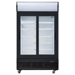 Frigo Professionnel Vitré Noir 2 Portes Coulissantes avec Caisson Lumineux Série G 950L - Polar