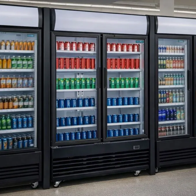 Frigo Professionnel Vitré Noir 2 Portes Coulissantes avec Caisson Lumineux Série G 950L - Polar
