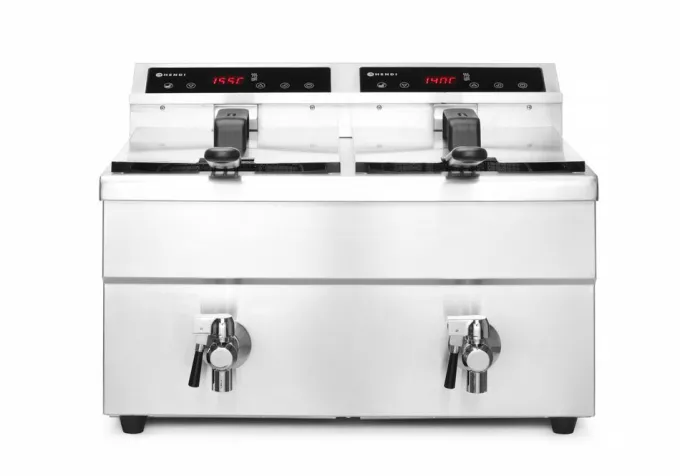 Friteuse professionnelle à induction avec robinet de vidange - 2 x 8 l Profi Line 16L 230V/7000W 580x485x(H)406 mm - Hendi