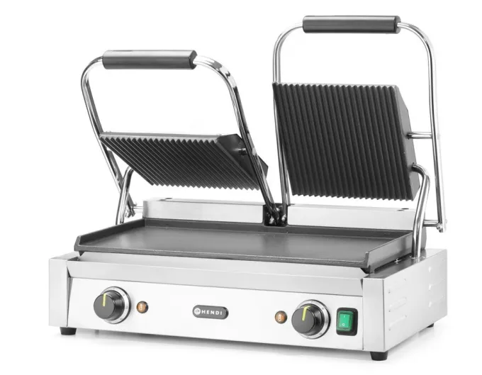 Grill de contact - modèle double dessus rainuré et dessous lisse 230V/3600W 570x370x(H)210 mm - Hendi