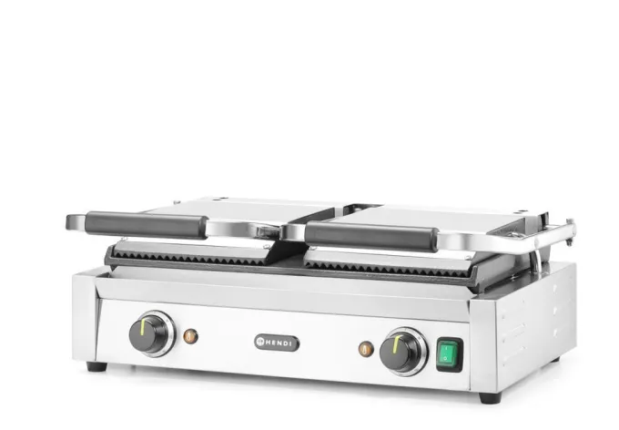 Grill de contact - modèle double dessus rainuré et dessous lisse 230V/3600W 570x370x(H)210 mm - Hendi