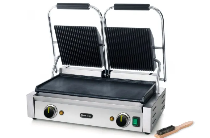 Grill de contact - modèle double dessus rainuré et dessous lisse 230V/3600W 570x370x(H)210 mm - Hendi