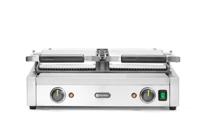 Grill de contact - modèle double dessus rainuré et dessous lisse 230V/3600W 570x370x(H)210 mm - Hendi
