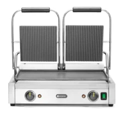Grill de contact - modèle double dessus rainuré et dessous lisse 230V/3600W 570x370x(H)210 mm - Hendi