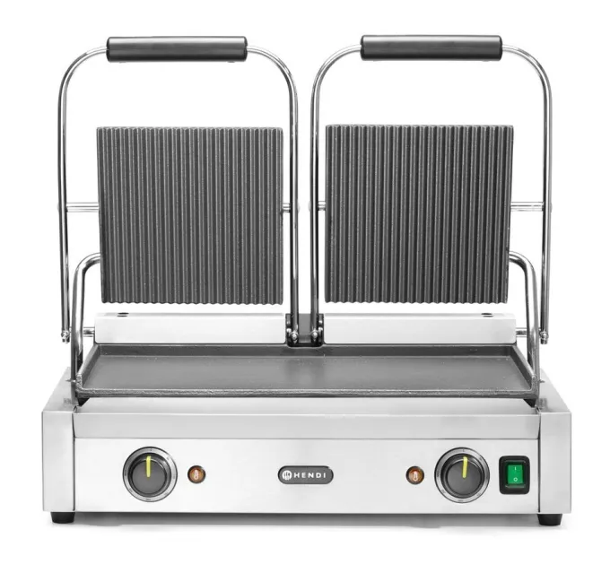 Grill de contact - modèle double dessus rainuré et dessous lisse 230V/3600W 570x370x(H)210 mm - Hendi