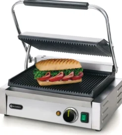 Grill de contact Panini dessus et dessous rainurés 230V/2200W 430x370x(H)210 mm - Hendi