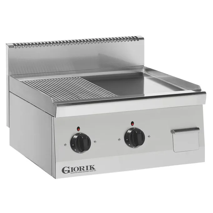 Grill Électrique Inox Double - 1/2 lisse et 1/2 rainurée - 230 V - Giorik