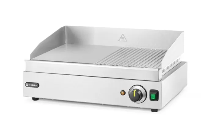 Grill moitié rainuré Profi Line 1/2 lisse 1/2 rainuré 230V/2400W 550x380x(H)240 mm - Hendi