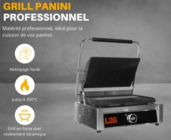 Grill Panini 1 Plaque Rainurée Dessus/Dessous en Fonte - L2G