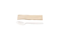 Kit couverts blanc 2 en 1 en maïs : cuillère + serviette kraft - 500 unités - Betik