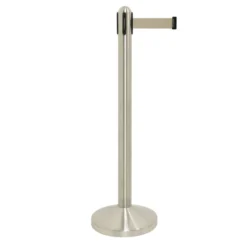 Kit Poteau à corde rétractable grise en nylon + socle - acier inoxydable - 100cm (corde210cm) - 1 colis comprenant pied + socle - Securit