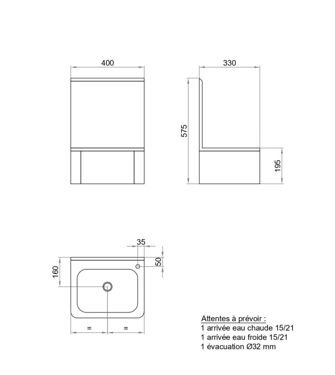 LAVE-MAINS INOX ADOSSE AVEC PANNEAU BASCULANT-L2G