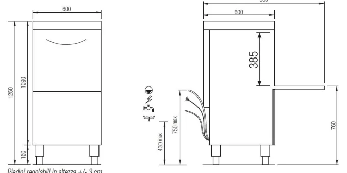 Lave-vaisselle surélevé avec pompe de vidange incorporée - panier 500 x 500 mm - Elettrobar