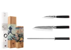 Le Set de Base Plus : 2 Couteaux dont Couteau d'Office, Santoku et un Fusil à Aiguiser - Kotai