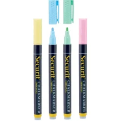 Lot de 4 Feutres-craie à encre liquide coloré Vert, Bleu, Jaune et Lila Taille de mine 1-2mm - Securit