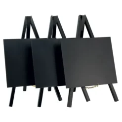 Lot de 3 Mini trépied ardoise de table - Bois avec finition noir laqué - 24x15cm - Securit