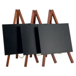 Lot de 3 Mini trépied ardoise de table- Bois avec finition acajou laqué- 24x15cm - Securit