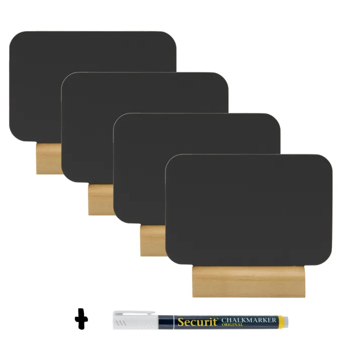Lot de 4 Silhouettes mini ardoise ''rectangle''- Socle en bois - Feutre-craie inclus - Securit