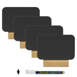 Lot de 4 Silhouettes mini ardoise ''rectangle''- Socle en bois - Feutre-craie inclus - Securit
