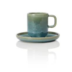 Lot de 6 tasses à espresso et soucoupes en Grès 0,09 L Vert myrte H 65 mm - Was Germany
