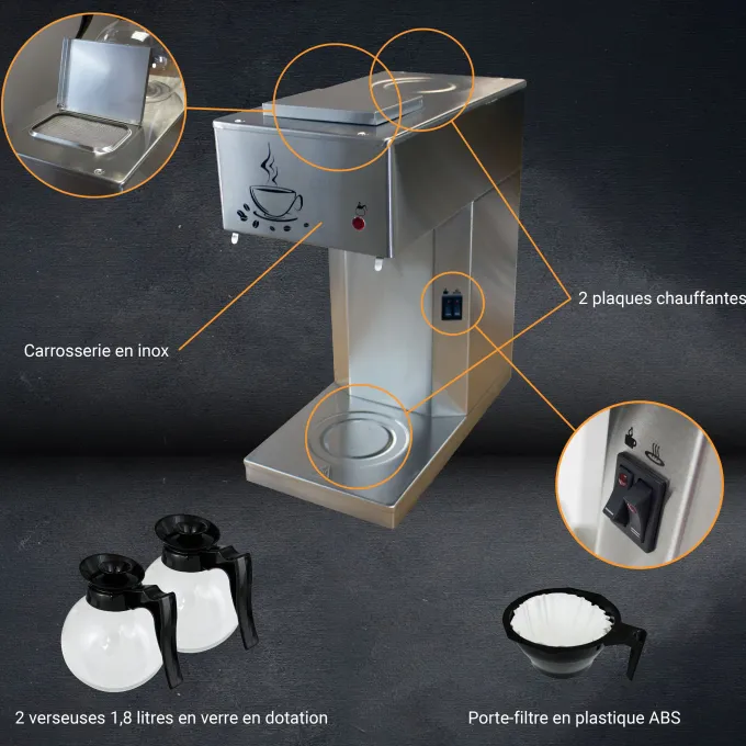Machine à Café Électrique - 2 Pichets en Verre x 1.8L - L2G