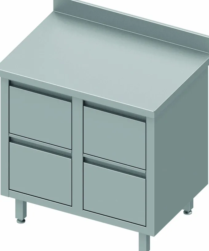 Meuble Bas Cuisine Inox - Avec Dosseret & 4 Tiroirs - Gamme 600 - Stalgast