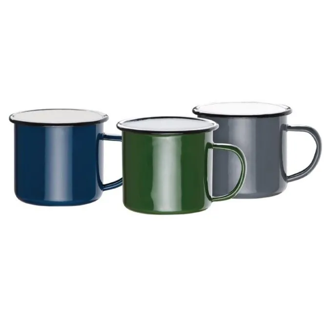 Mug en Acier Émaillé Vert et Noir 350 ml - Lot de 6 - Olympia