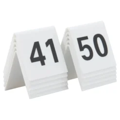 Numéros de table lot de 10: 41-50. Acrylique blanc et chiffres noirs - Securit
