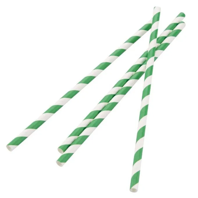 Paille biodégradable en papier Fiesta Green - Vert & blanc - Lot de 250