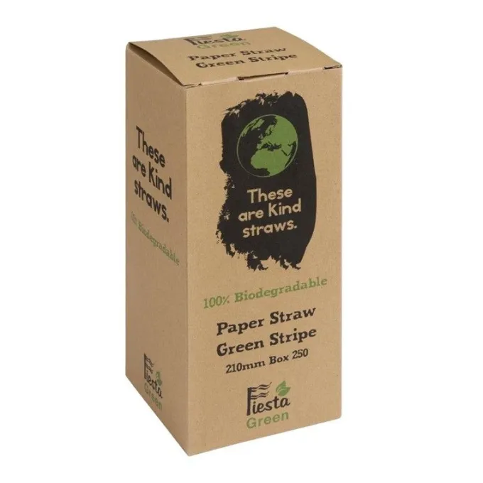 Paille biodégradable en papier Fiesta Green - Vert & blanc - Lot de 250