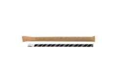 Paille-cuillère en papier noire et blanche 3 couches emballée individuellement Ø 0,8 x 20 cm - 6000 unités - Betik
