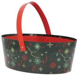 Panier Carton Ovale avec Anse Noel Vert 36X23 Lot de 12 - Créapak