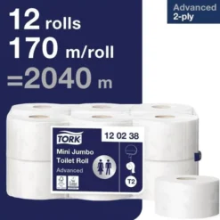 Papier Toilette 2 Plis Mini Jumbo 170m Lot de 12 Tork