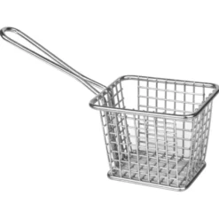Petit panier carré de présentation inox avec manche long - Olympia 80 mm