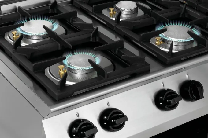 Piano de cuisson 6 brûleurs 28,5 kW - L1200xP700xH910-955 - soubassement ouvert - Bartscher