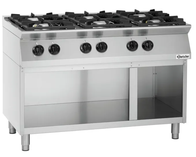 Piano de cuisson 6 brûleurs 28,5 kW - L1200xP700xH910-955 - soubassement ouvert - Bartscher