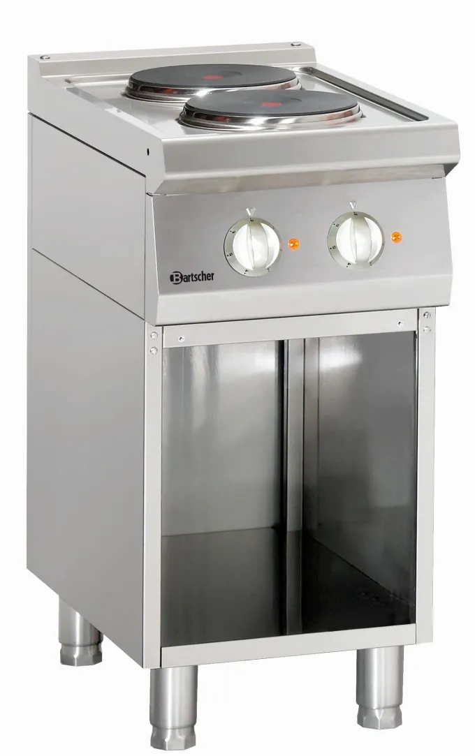 Piano de Cuisson électrique 2 plaques 5.2 kw - LxPxH 400x700x900 - soubassement ouvert - Bartscher