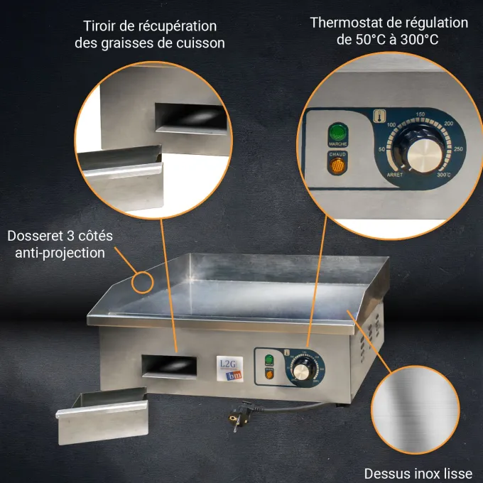 Plancha à snacker électrique Dessus Inox - L2G